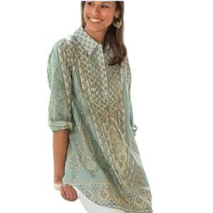 Soft Surroundings Tabitha Cotton Paisley Floral Tunic Pullover Henley Pleated